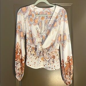 Floral free people Print Women's Top - White and Orange